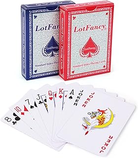 LotFancy Playing Cards, 2 Pack, Poker Size Standard Index, Decks of Cards (Blue and Red), for Blackjack, Euchre, Canasta Card Game, Casino Grade