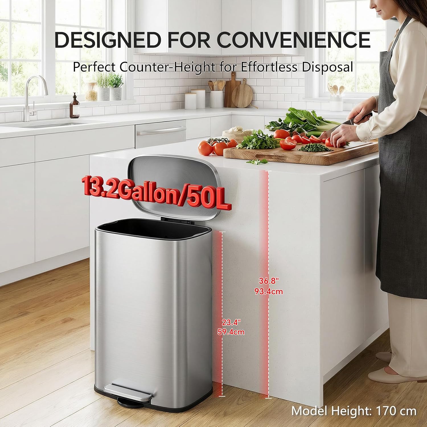 Xcity Stainless Steel Garbage Can Set, 13 Gallon Kitchen Trash Bin with 1.6 Gallon Mini Waste Can, Soft Close Lid and Foot Pedal for Office, Industrial, and Indoor Spaces