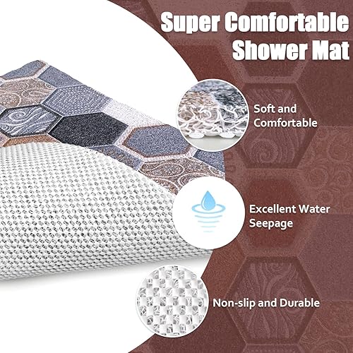 Miniatura 6 de Tapete de Ducha para Bañera Antideslizante, 24x32 Pulgadas, Tapete de Baño Suave y Cómodo con Orificios de Drenaje, Tapete de Baño de Masaje de Lufa