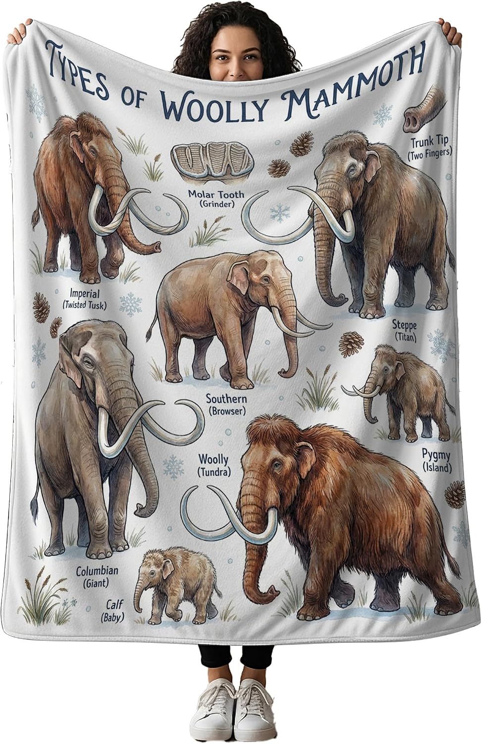 Types of Woolly Mammoth Blanket 30x40, Prehistoric Elephant Glacial Period Animal Chart Throw, Educational Paleontology History Gifts for Kids
