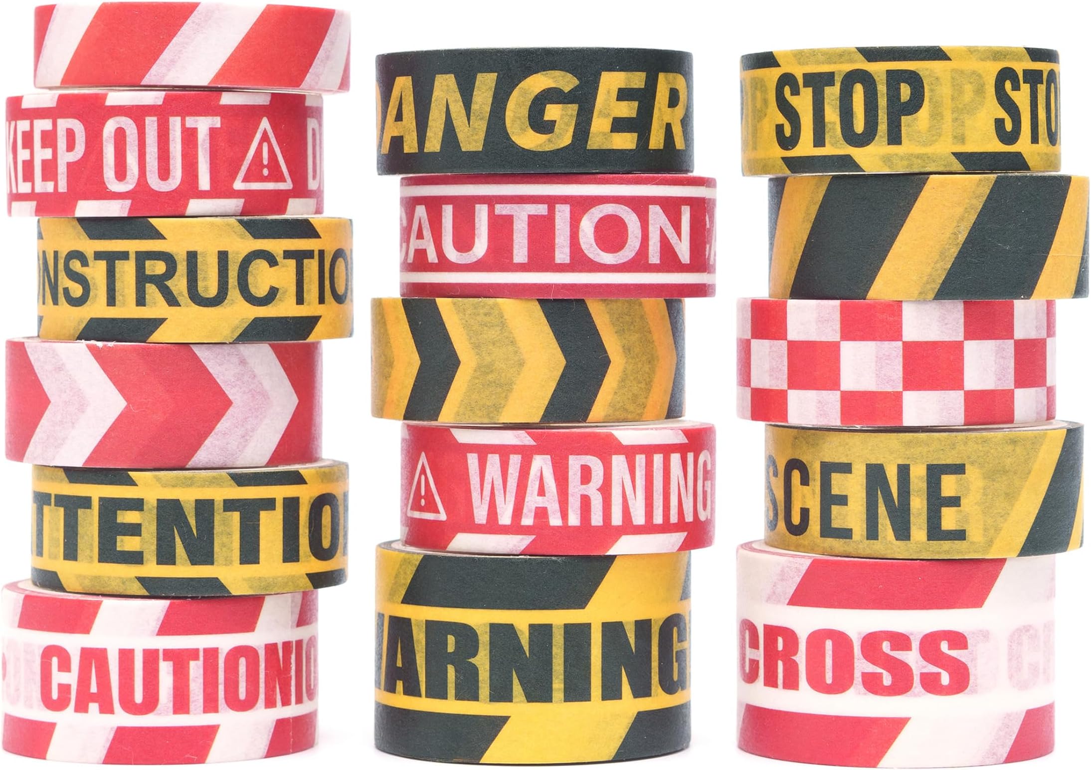 YUBX Caution Line Washi Tape Set 16 Rolls Yellow Red Boundary Masking Transportation Toy Decorative Tapes for Arts, DIY Crafts, Journals, Planners, Scrapbook, Wrapping