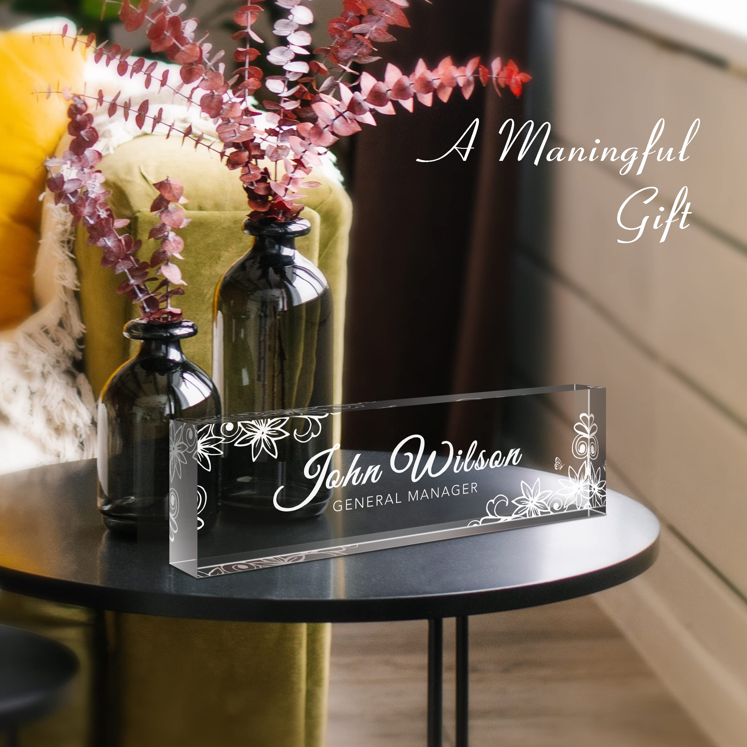 Custom Acrylic Desk Name Plate - Personalized Office Nameplate With Logo & Picture