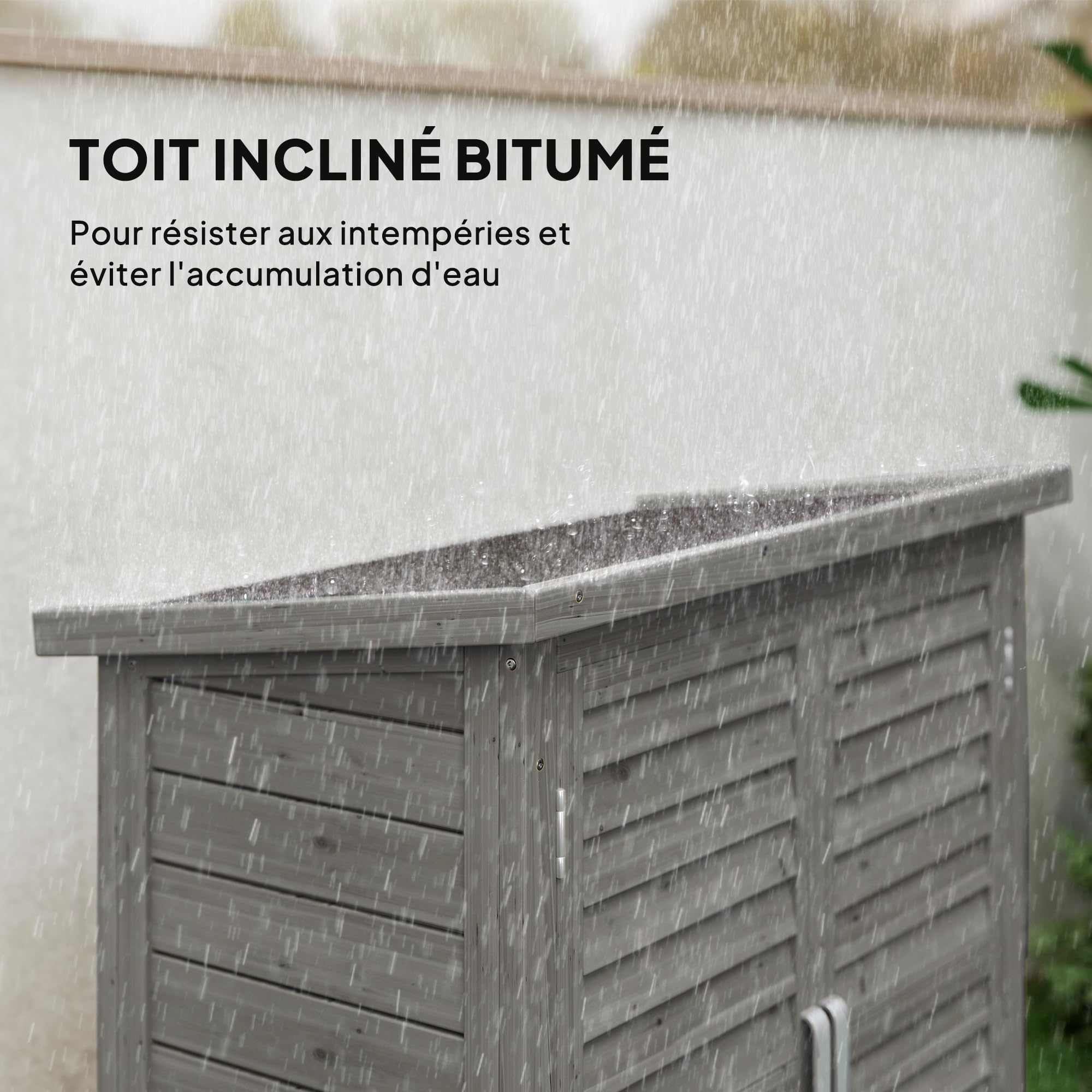 Outsunny Armoire de Jardin abri Jardin Remise pour Outils sur Pied dim. 87L x 46,5l x 96,5H cm étagère Portes persiennes Toit bitumé Gris