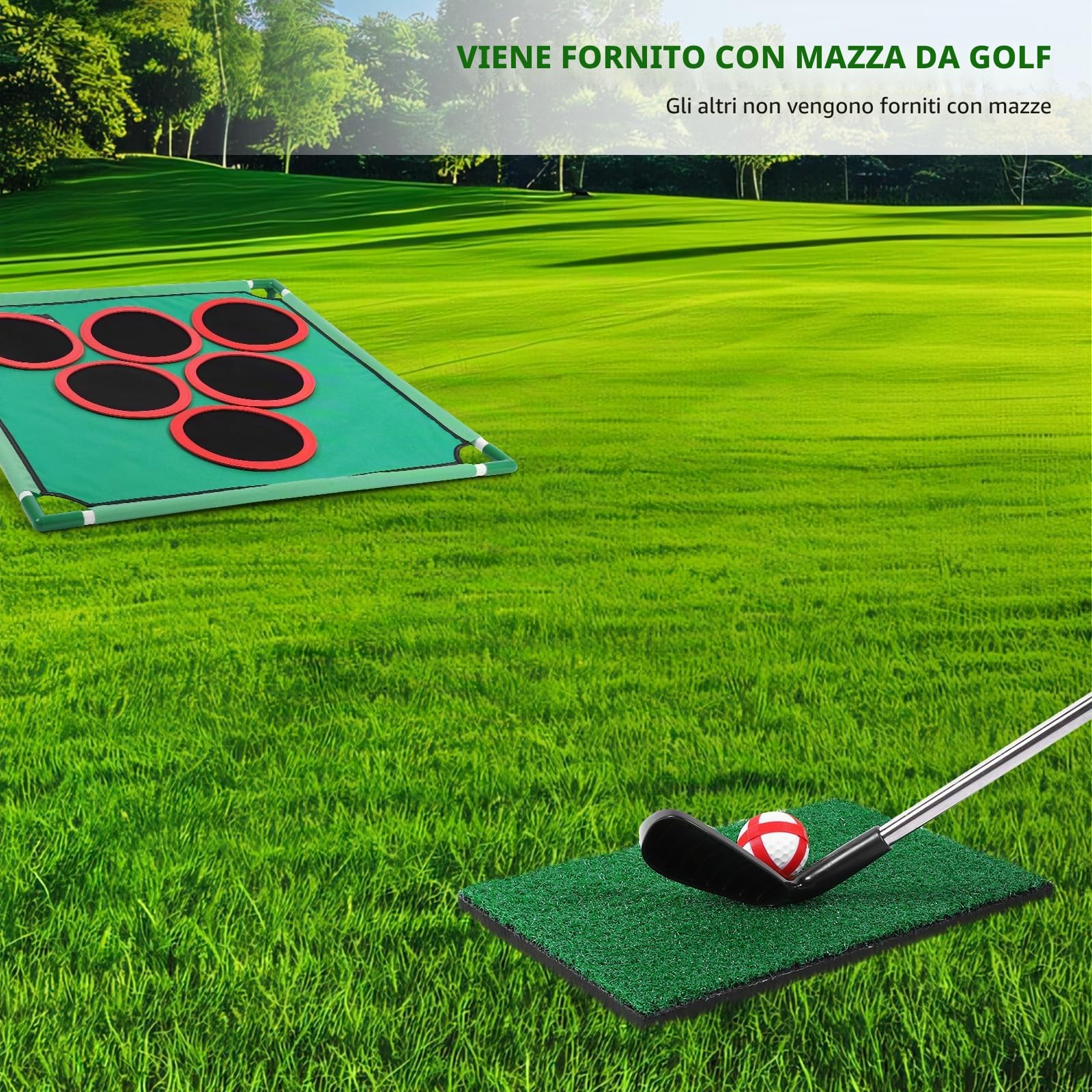 Set da gioco di golf per interni ed esterni, gioco di golf e pong, giocattoli da golf con tappetino da putt, borsa da trasporto, 6 coperture per buche, giochi da festa/da giardino per bambini (set da