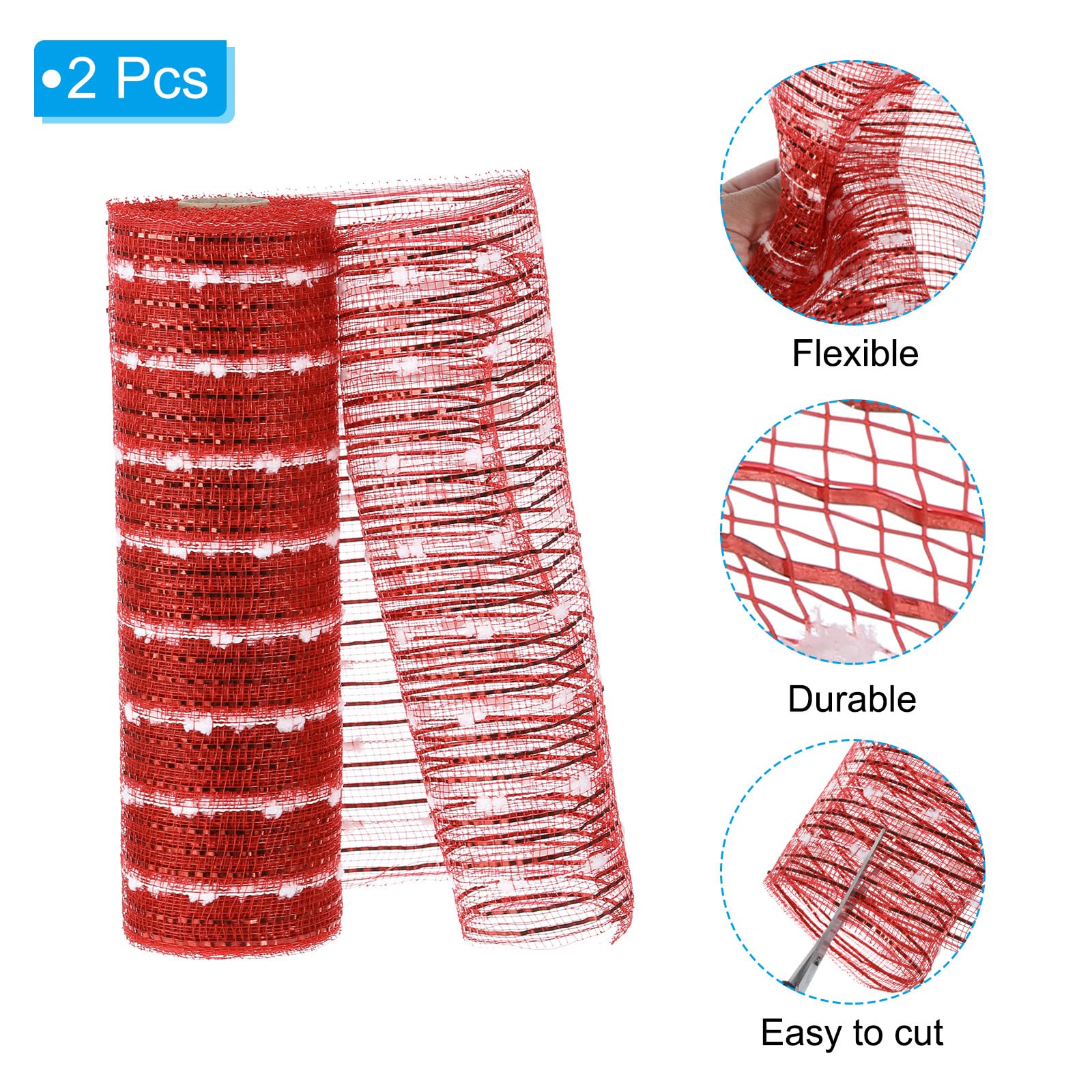 PATIKIL 2pcs Deco-Mesh, 10 Inch x 10 Yard Deco-Mesh Ribbon Roll Foil Metallic for Christmas Tree Wreaths Decoration,Red Silver - Image 3