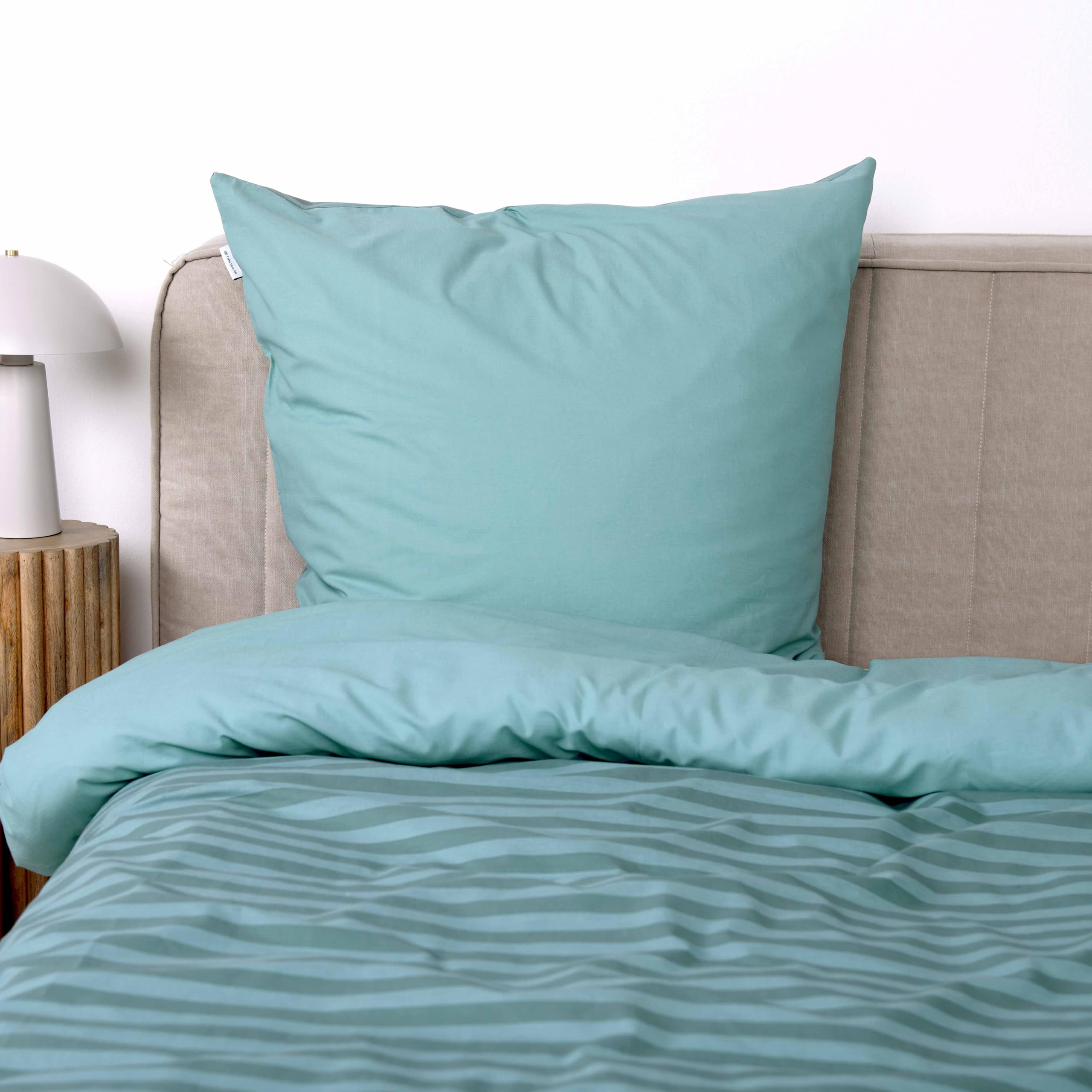 TOM TAILOR Renforcé-Bettwäsche, 2 * 80x80 + 200x220 cm, 100% Baumwolle/Renforcé, mit Wendemotiv und farbigem Reißverschluss, MEDIUM Stripes Türkis (Fresh Sage, Smokey Sage)