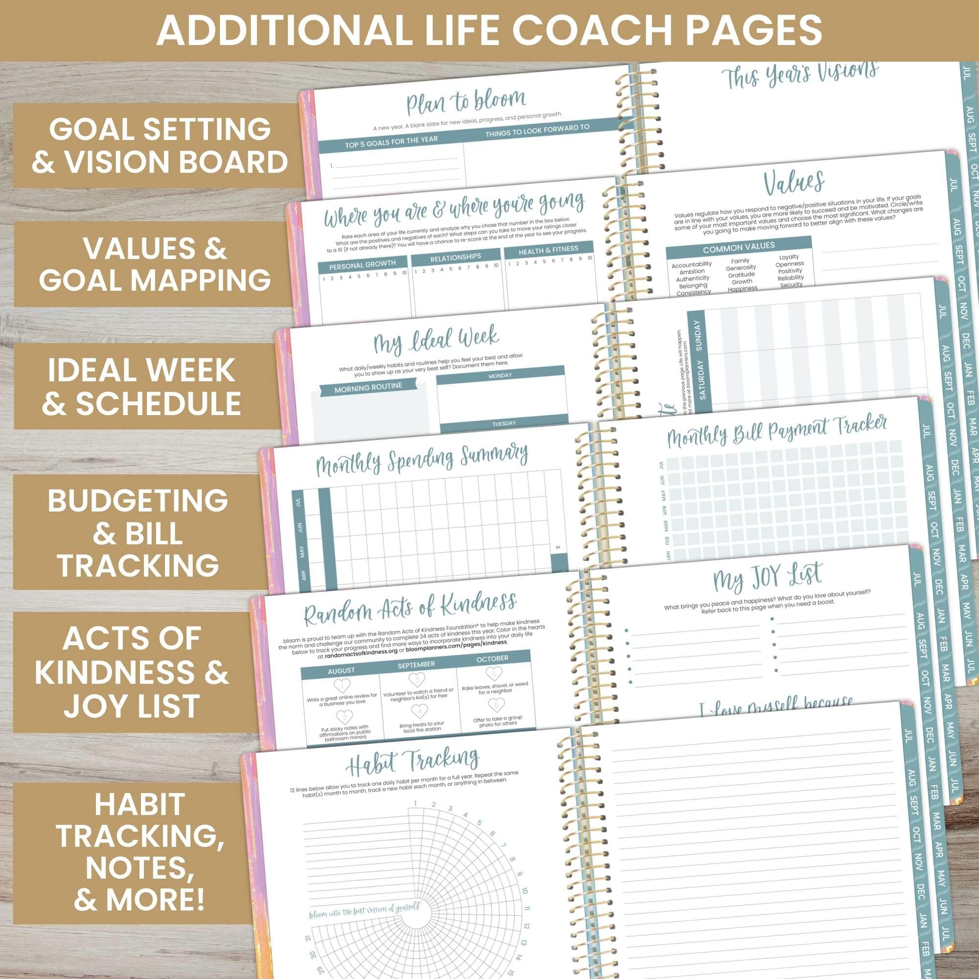 bloom daily planners Agenda 2024-2025 (21,6 x 27,9 cm) (luglio 2024 - luglio 2025), agenda settimanale e mensile con linguette, per creare una vita che amo
