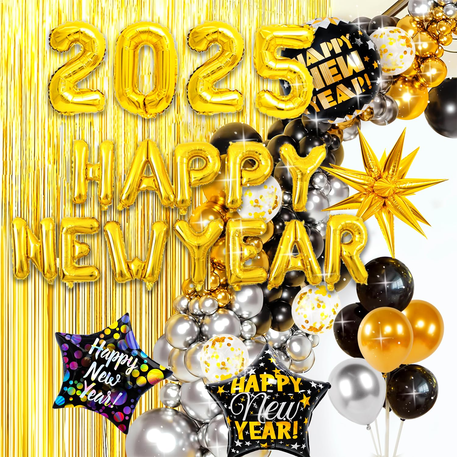 2025 New Years Eve party supplies, Happy New Year Decorations 2025, New Years Decorations Kit with 2025 Balloon, Happy New Year Banner, Explosion