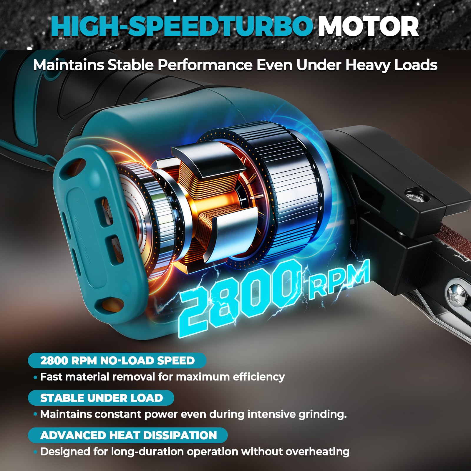 Lijadora de banda, lijadora eléctrica con 2 baterías de de 16,8 V, 15 correas de lijado (grano 80-1000), 7000 RPM, potente motor para madera, metal y superficies curvas, carga rápida
