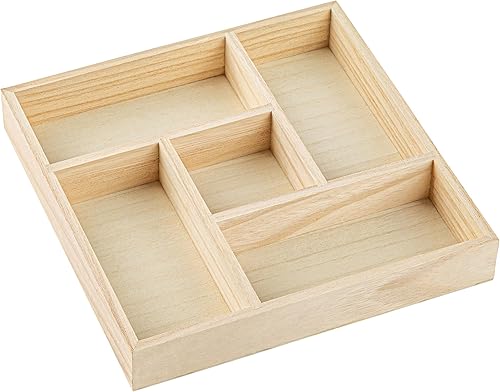 Miniatura 1 de Bandeja de madera con 5 secciones, paquete de 3 bandejas cuadradas para chips y platos de inmersión, bandeja dividida para aperitivos y aperitivos,
