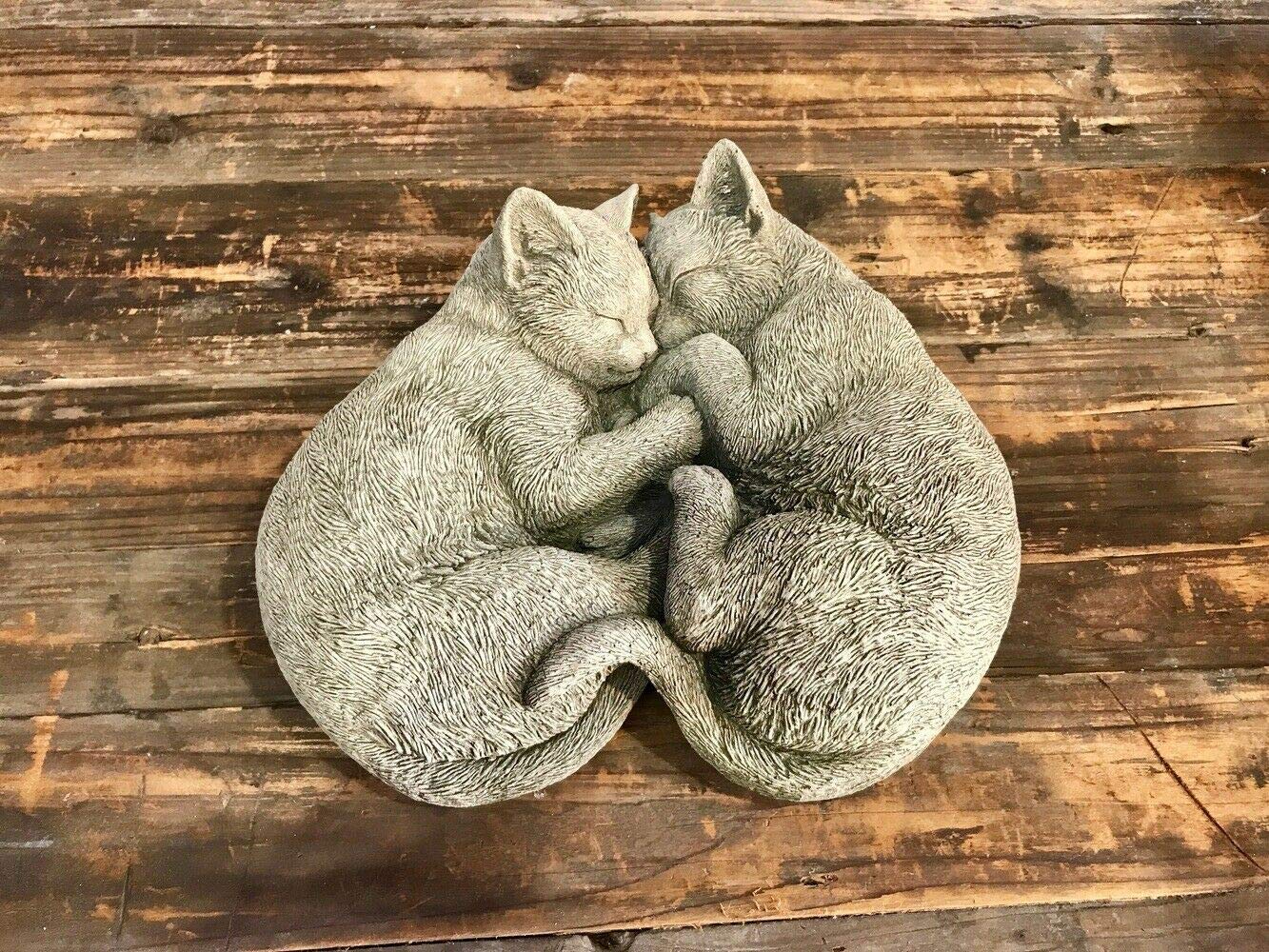 Reconstituted Stone Cuddling Cats Statue | Vintage Concrete Garden Ornament