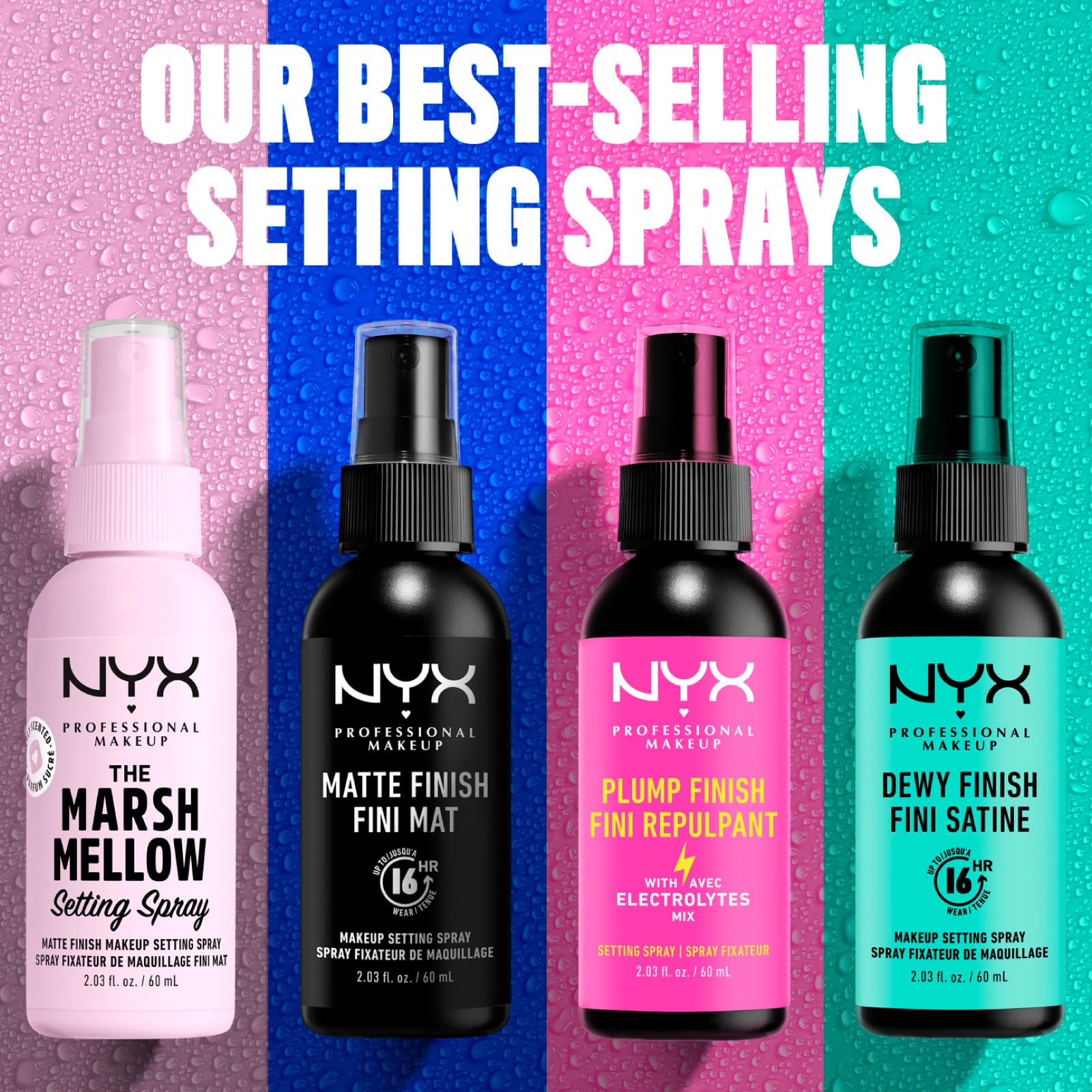 NYX Professional Makeup Spray Fissante Makeup Matte Finish Formula Leggera Vegana No Transfer a Lunga Tenuta 16h Versatile per Tutti i Tipi di Pelle - 4 Flaconi da 60ml