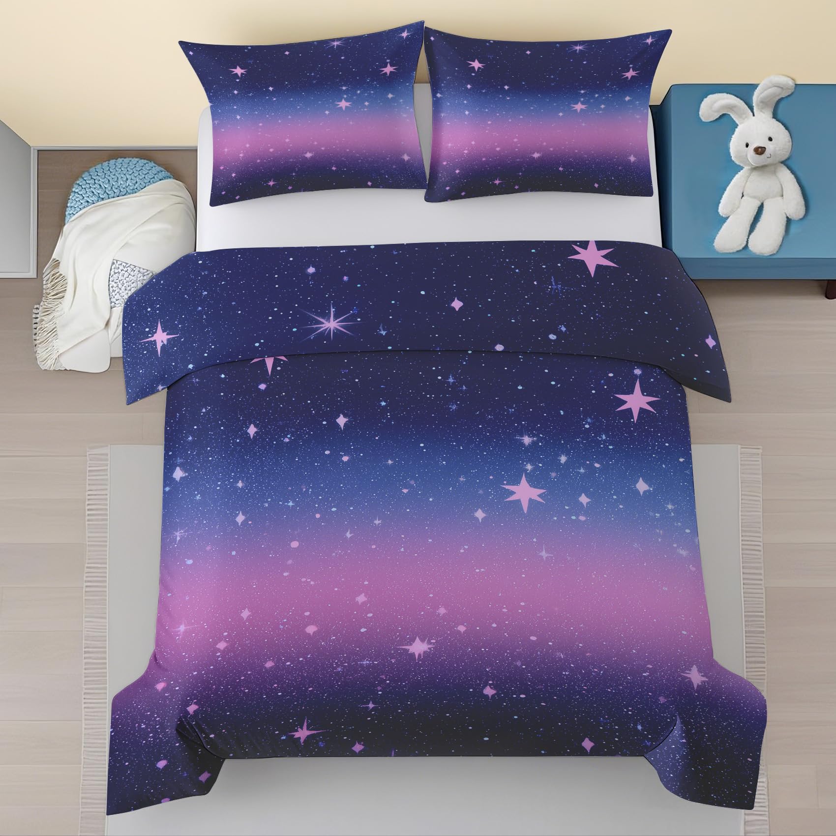 Parure de lit univers bleu violet 135x200 pour chambre ado constellation