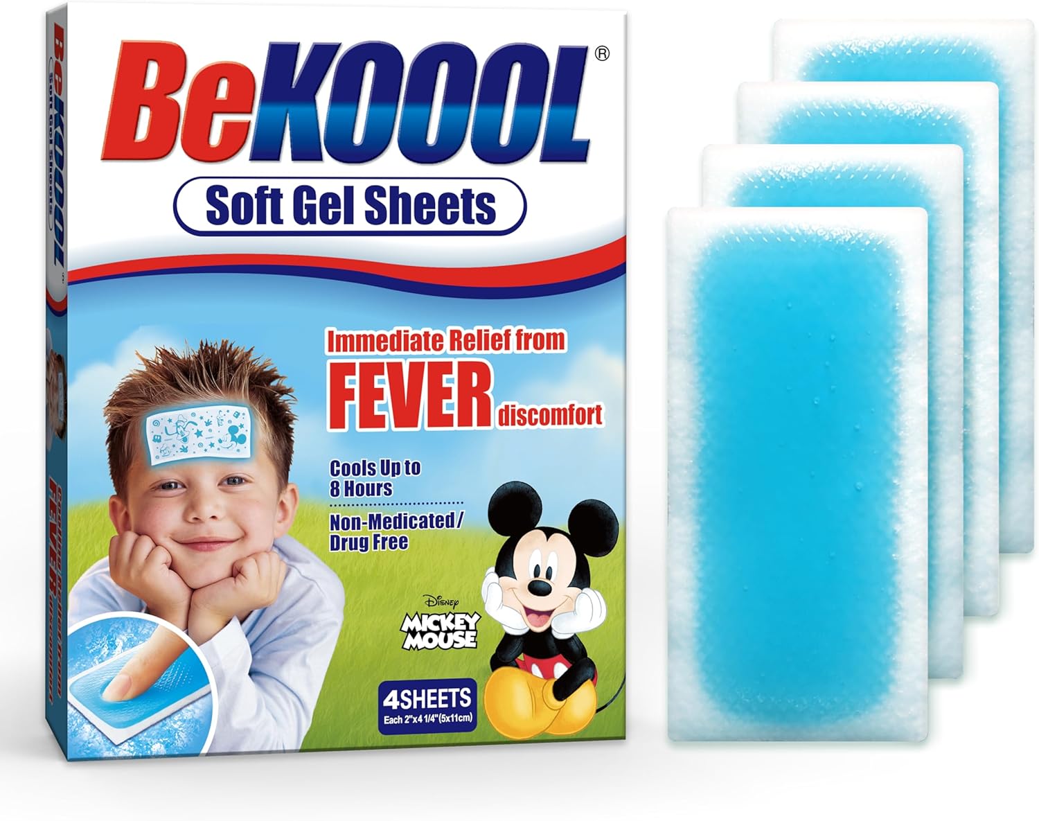 BEKOOOL Soft Gel Sheets for Kids for Cooling Relief from Fever discomfort | 4 Count