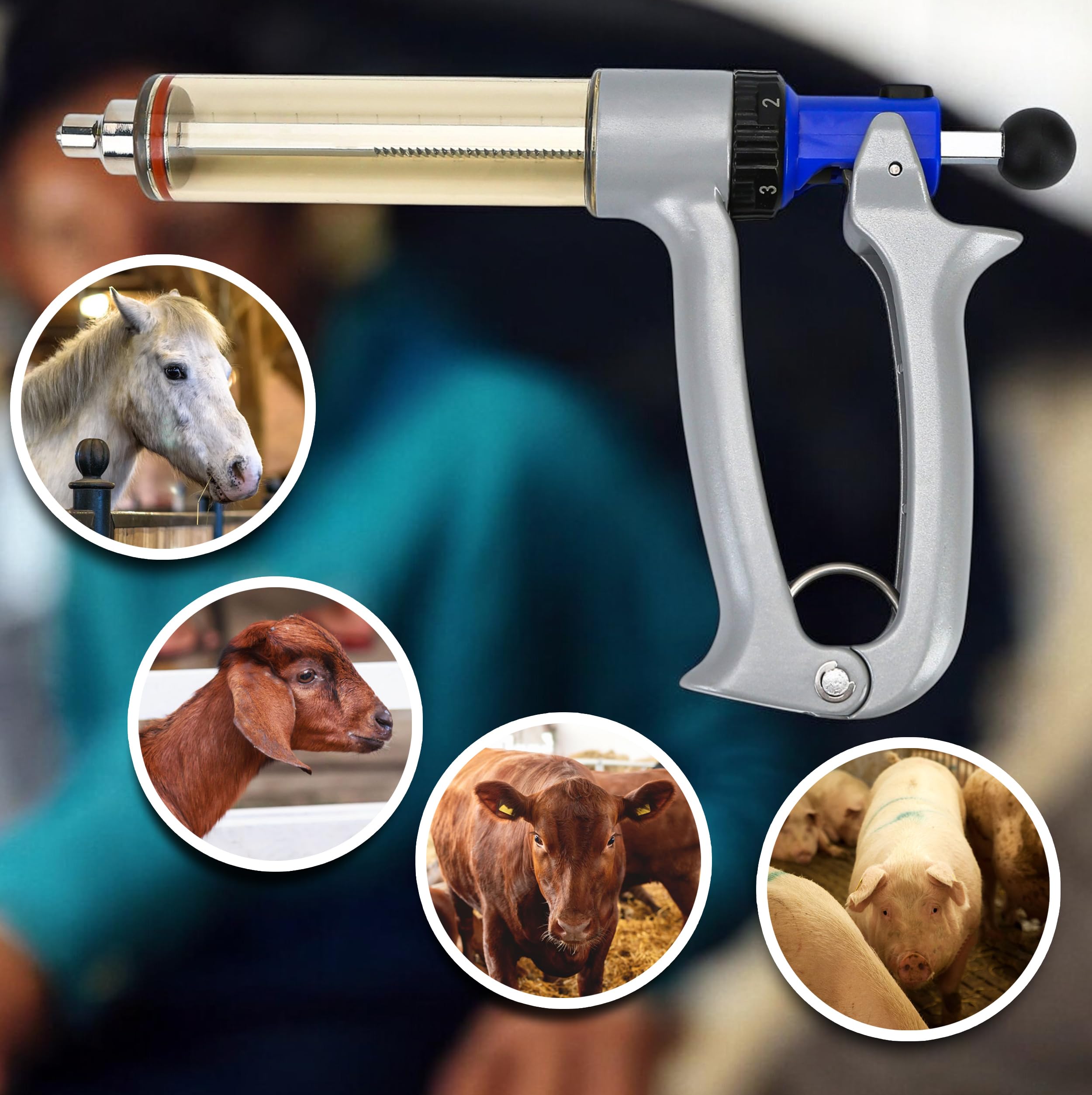 Siringa per bestiame da 25 ml/50 ml, siringa continua semiautomatica, strumento veterinario regolabile per bovini, capre, maiali