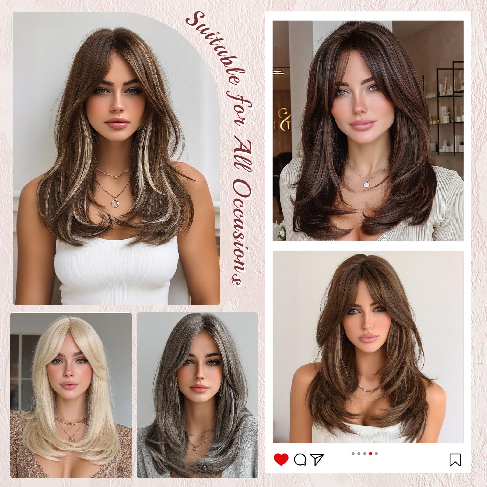 FESHFEN Lace Front Parrucca - Parrucca Donna con Frangia Natuaral Ondulata Biondo Platino Wigs Sintetici Lunga Parrucche per Quotidiano Carnevale Festa, 45 cm