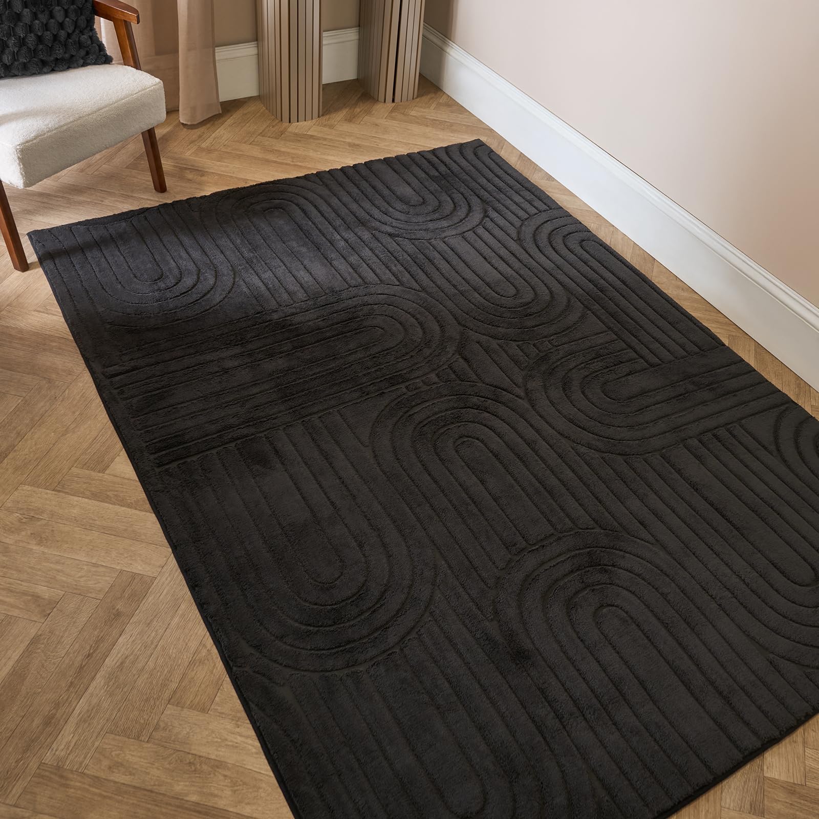 OHS Rugs Living Room Large 160 x 230, Soft Fluffy Arches Tufted Rugs for Bedroom Lounge Home Decorations Modern Anti Slip Area Rug Low Pile Floor Carpet, Black — image 1