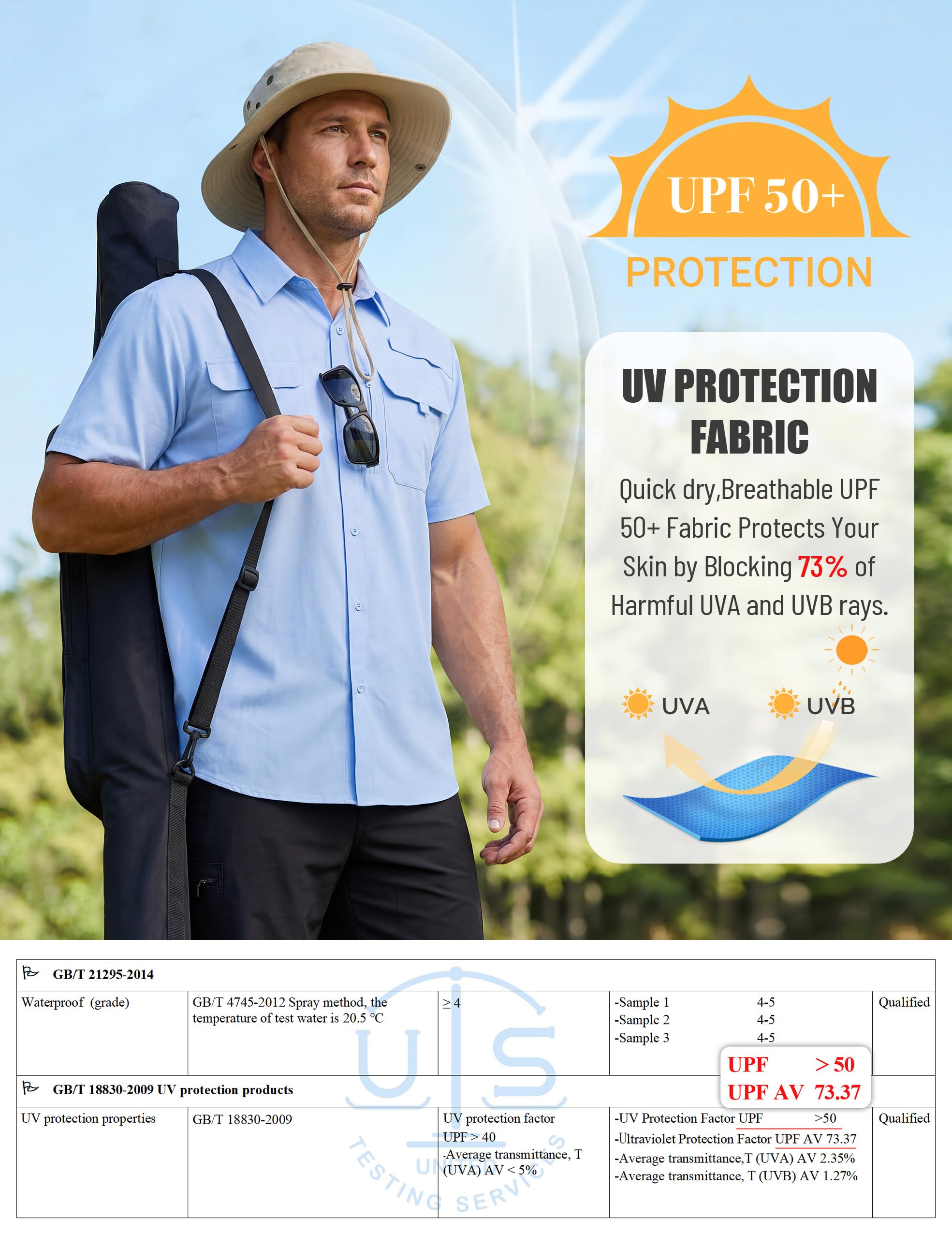 Camicia da uomo a maniche corte con protezione UV UPF 50+, leggera, ad asciugatura rapida, con bottoni, per attività all'aperto, escursionismo, pesca, viaggi, safari