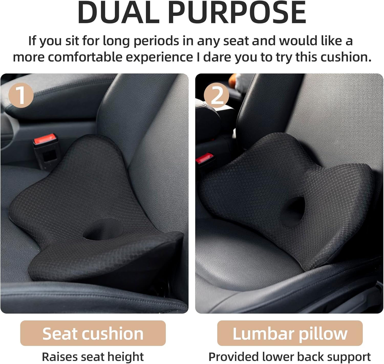 Lumbar Support Pillow for Car, 2 in 1 Memory Foam Lower Back Support Cushion, Fill Bucket Seat and Sciatica Pain Relief Pillow, Back Support Pillow for Car, Office Chair, Wheelchair. - Image 3
