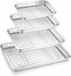 Homikit Quarter Sheet with Rack (1 Pan + 1 Rack), 9x13 Stainless Steel Baking Pan with Wire Cooling Rack for Toaster Oven Roasting, Metal Bacon Cookie Trays Nonstick & Rust Free, Dishwasher Safe