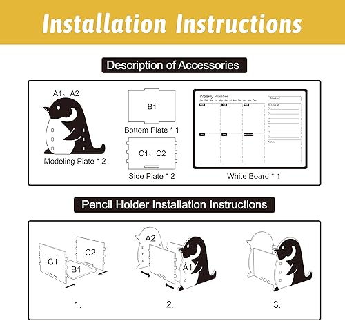 Miniatura 4 de Pizarra blanca pequeña con soporte para bolígrafo de madera, 11.8 x 8.3 pulgadas, calendario semanal de doble cara para escritorio, pizarra