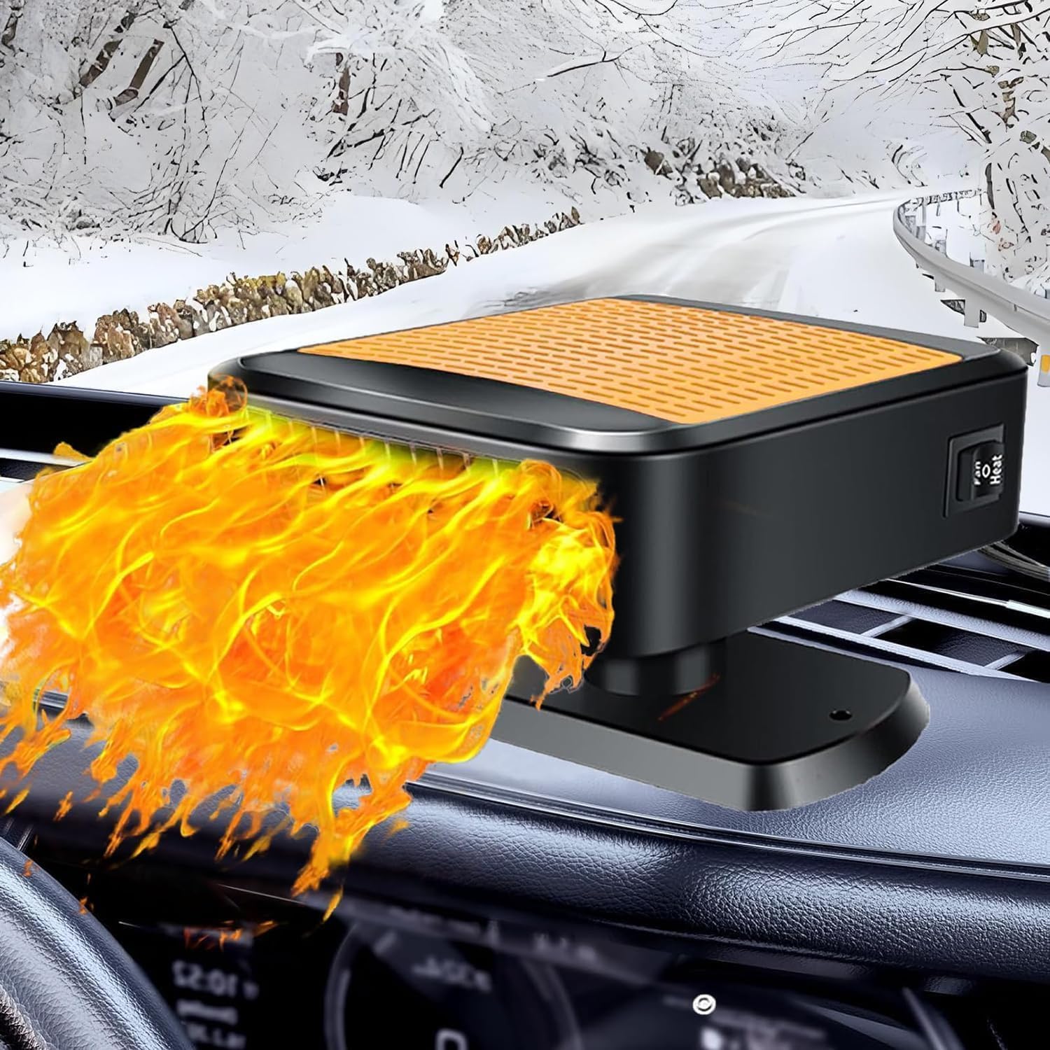 Riscaldatore portatile per auto, 12 V, 200 W, riscaldamento e raffreddamento rapido del parabrezza, riscaldatore portatile a 360° con presa accendisigari per veicolo