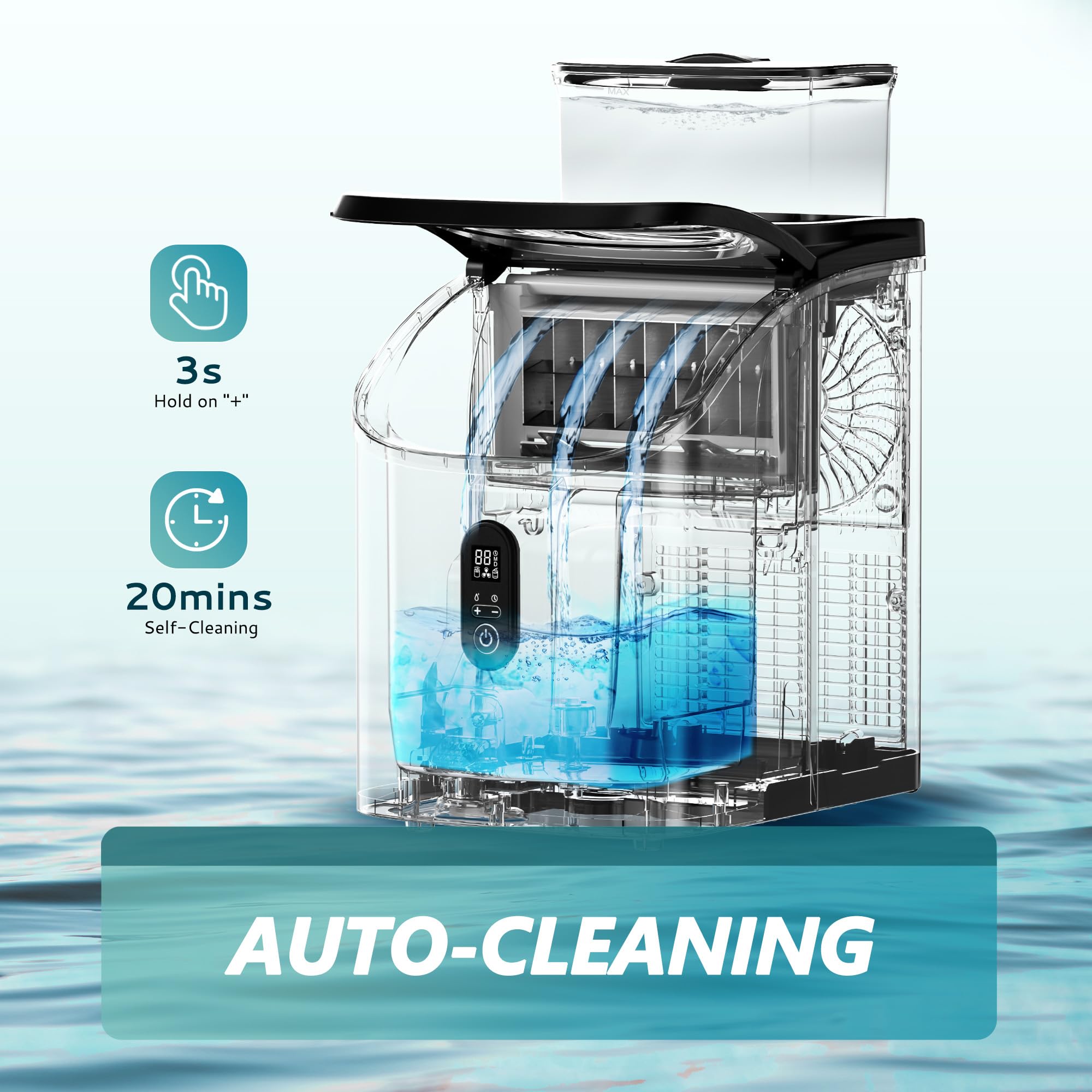 Euhomy Ice Cube Maker Machine Countertop With External Water Tank, 2 Ways To Add Water, 34lbs/Day, 16pcs Ready In 7 Mins, Auto-Cleaning, With Ice Scoop & Basket, For Home/Kitchen/Office/Bar (Silver) on Fridge.com - View 6