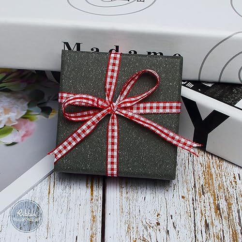 Miniatura 2 de Ribbli Cinta a cuadros roja y blanca, borde tejido 100% poliéster, 14 pulgadas x 10 yardas, cinta a cuadros para envolver regalos, decoración de
