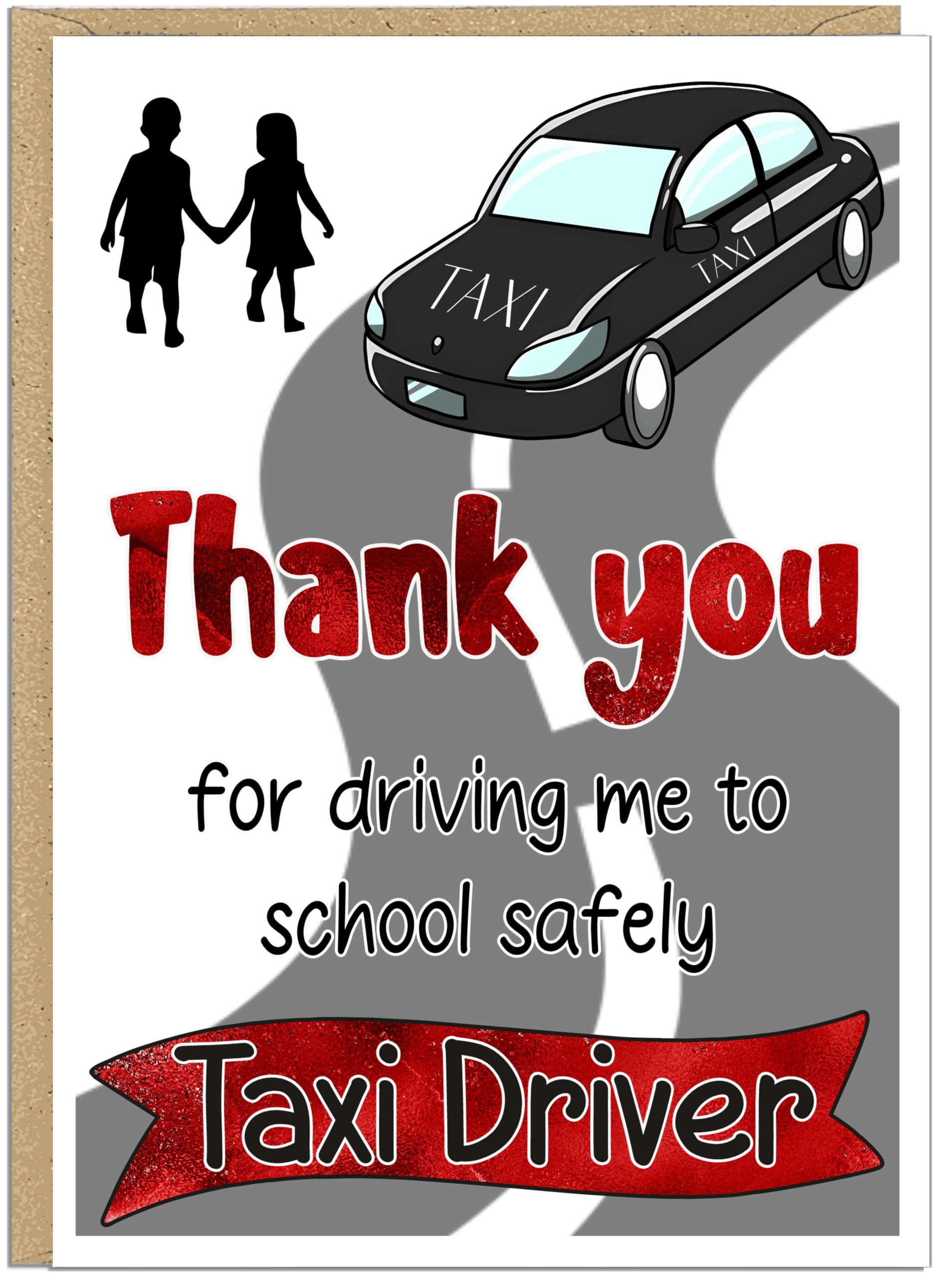 School Taxi Driver Appreciation Cards Personalised - Thank You for Safe Journeys to Nursery From Me or Us Version Custom Name Banner Children Gift To Say Thanks College Driver, Red - 'Me'