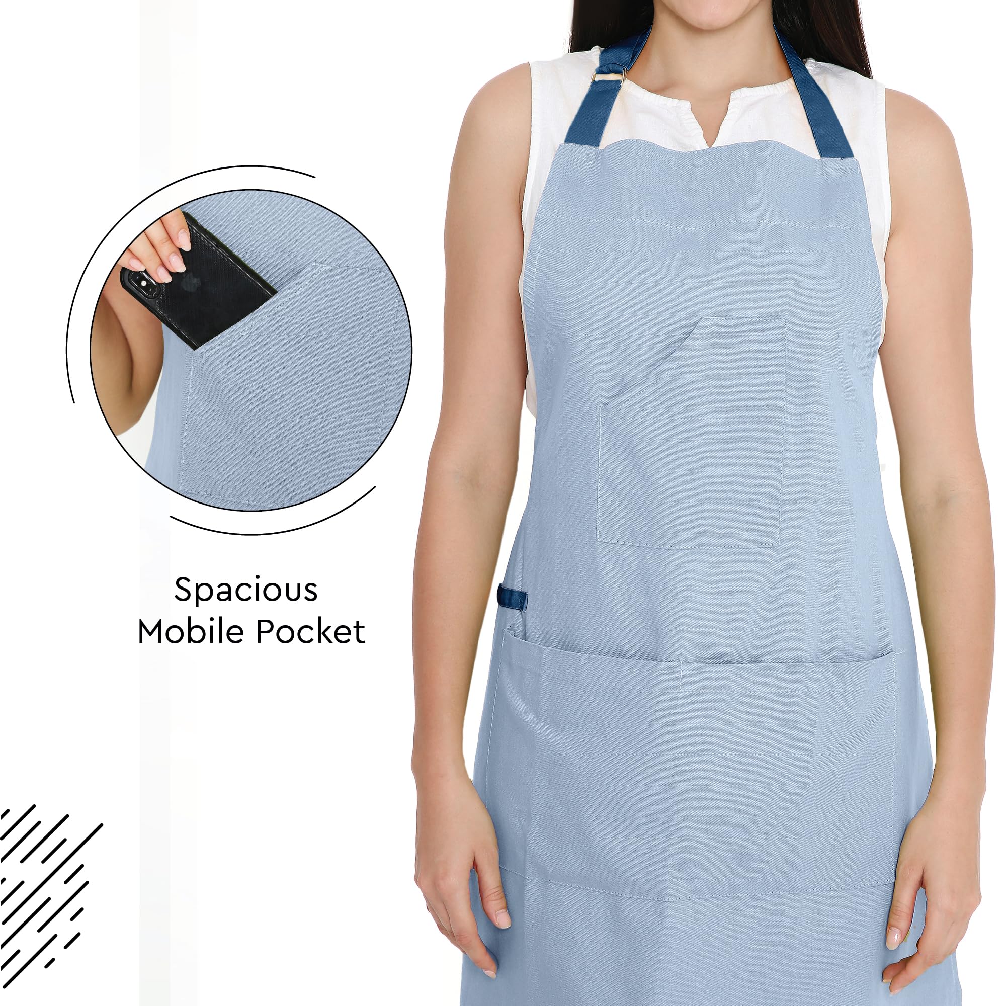 Encasa XO Adjustable Kitchen Cotton Apron With Pockets & Towel Holder of Size 68x85 cm (B Grey & Cobalt Blue) for Men & Women Chefs For Cooking & Baking in Home - Image 2