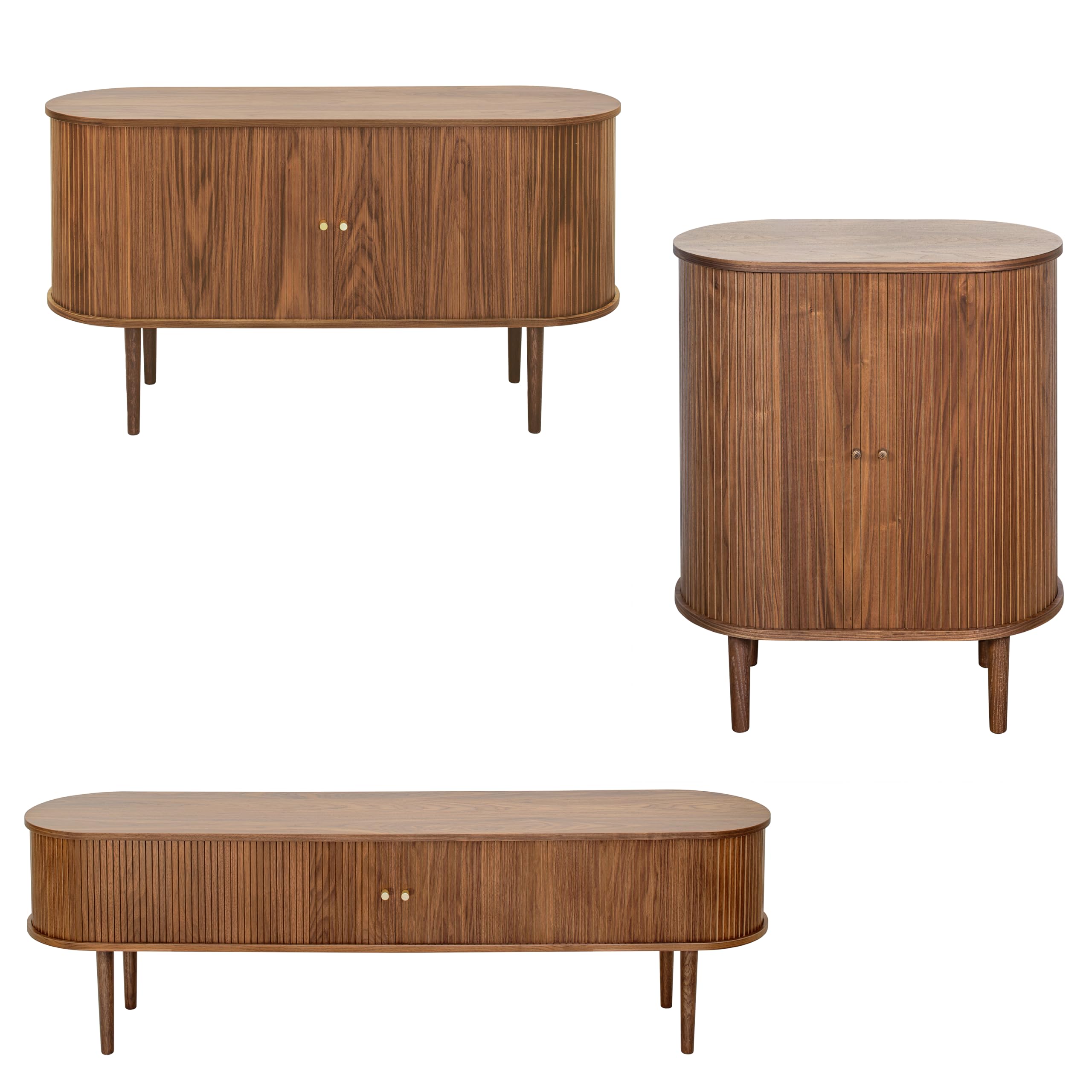 WERMOWalnut Bundle: 55'' Sideboard, 71'' TV Stand, 28'' Bar Cabinet