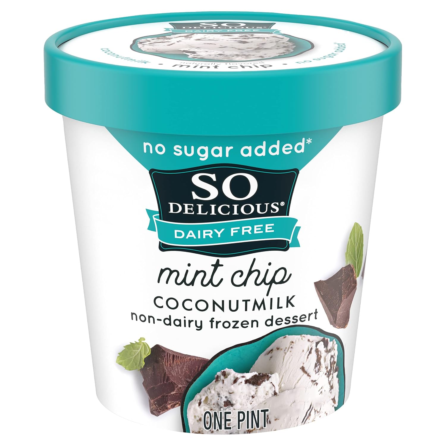 So Delicious Dairy Free Coconut Milk Frozen Dessert, Mint Chip, No Sugar Added, Vegan, Non-GMO Project Verified, 1 Pint