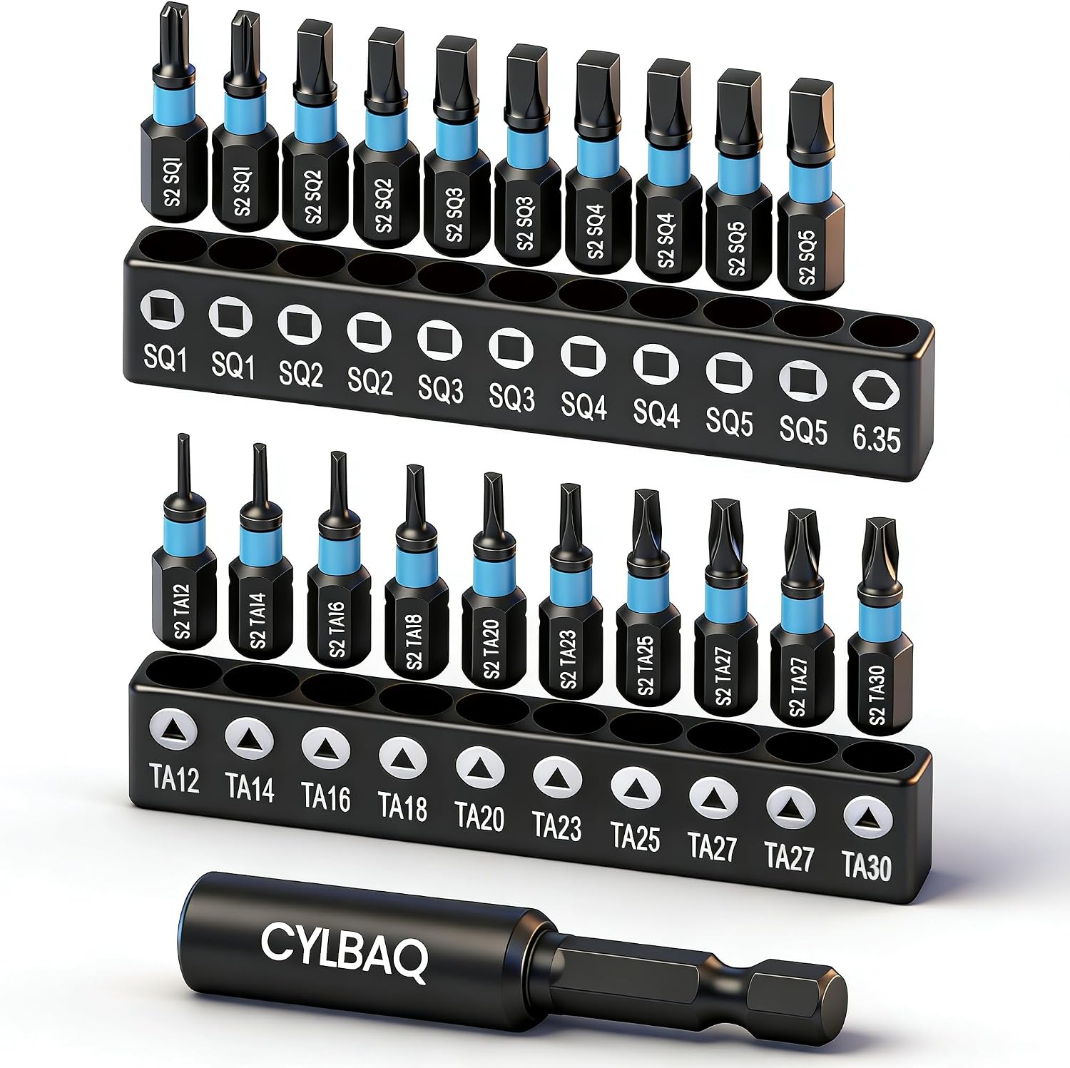 21 Piece Triangle Screwdriver, Square Screwdriver Bit Set SQ1-SQ5 Special Screwdriver Bit Set for Cordless Screwdriver, 25 mm Length, Triangular Screwdriver BitsTA12-TA30, 1/4 Inch Shank with Bit