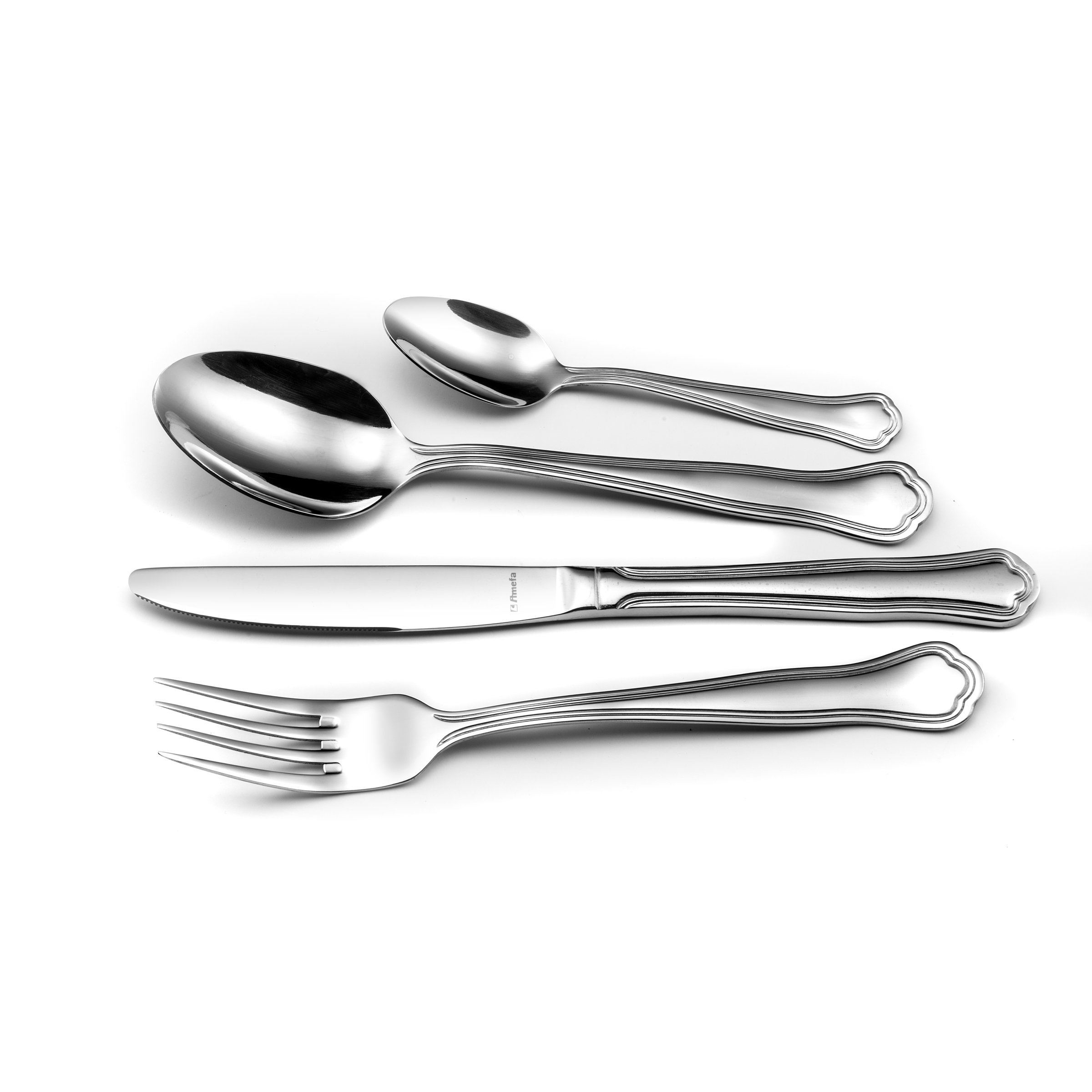 Amefa 099000AF01C40 Contour Urfé zestaw sztućców, 6 osób, stal nierdzewna, błyszczący, 13,7 x 7 x 26,5 cm, 24-częściowy
