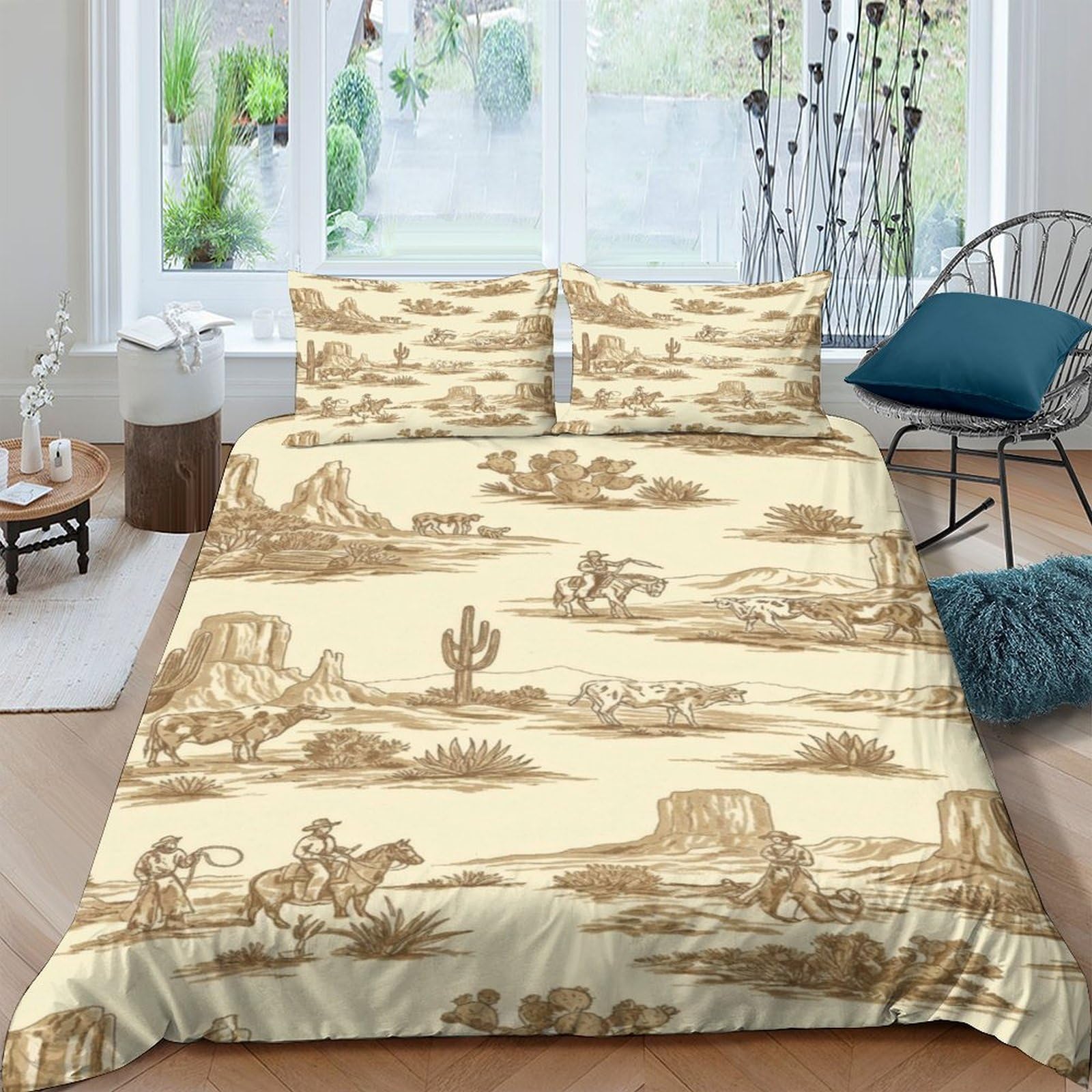 Ctjqhvkz Style-5 3D Printed Western Cowboy Fitted Sheet Microfiber Soft Breathable Desert Cactus Bed Cover For Bedroom Dorm Mattress Protection Decor Single（135X200cm）