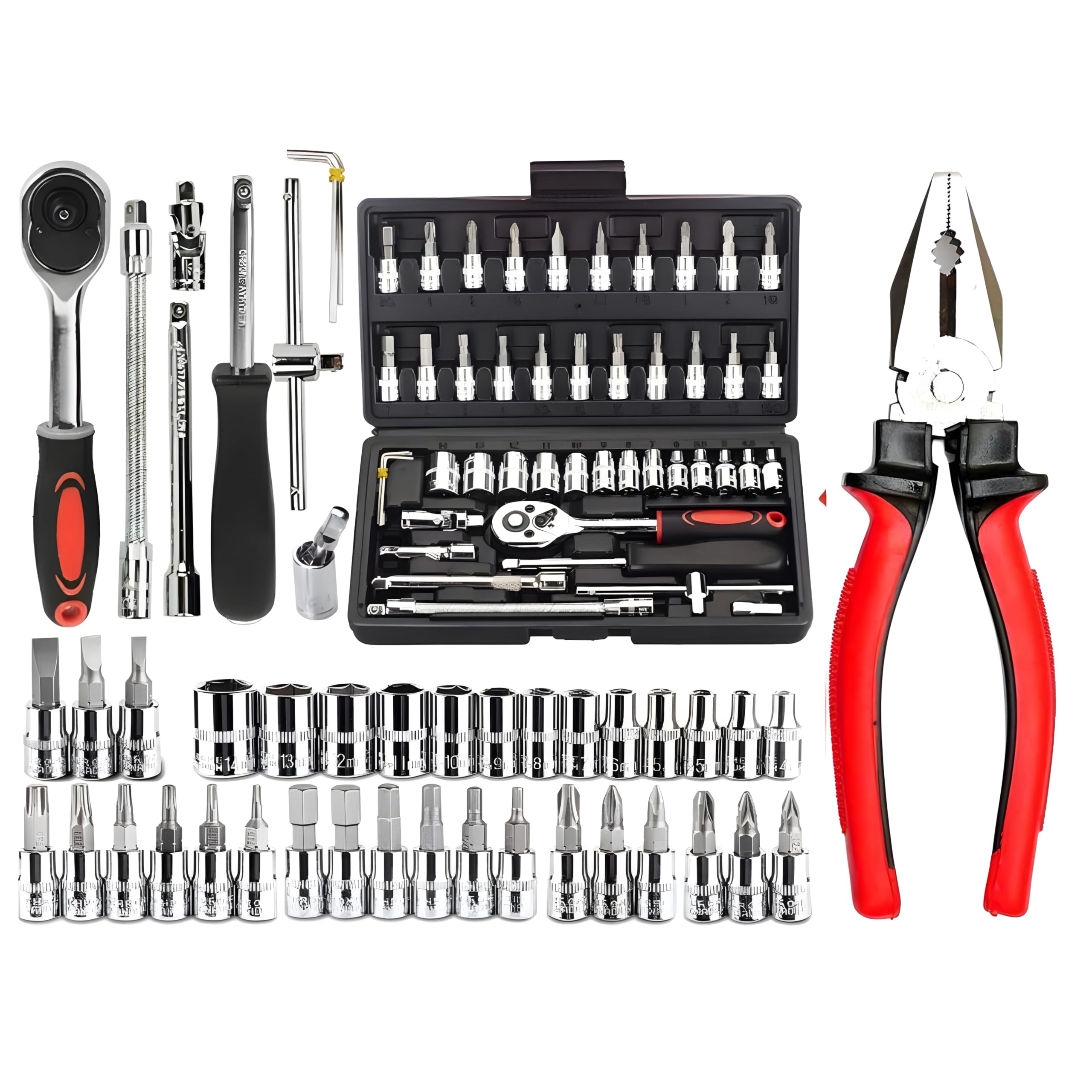 CLAPONE 46 Piece Tool Kit With Pliers/Tool Kit - Basic Home Tool Set/Wrench/Ratchet Spanner Set/Goti Pana/Socket Wrench Set/Bike Tool Set all Bike/Pakkad/8 Inch Pliers/Precision Screwdriver Set