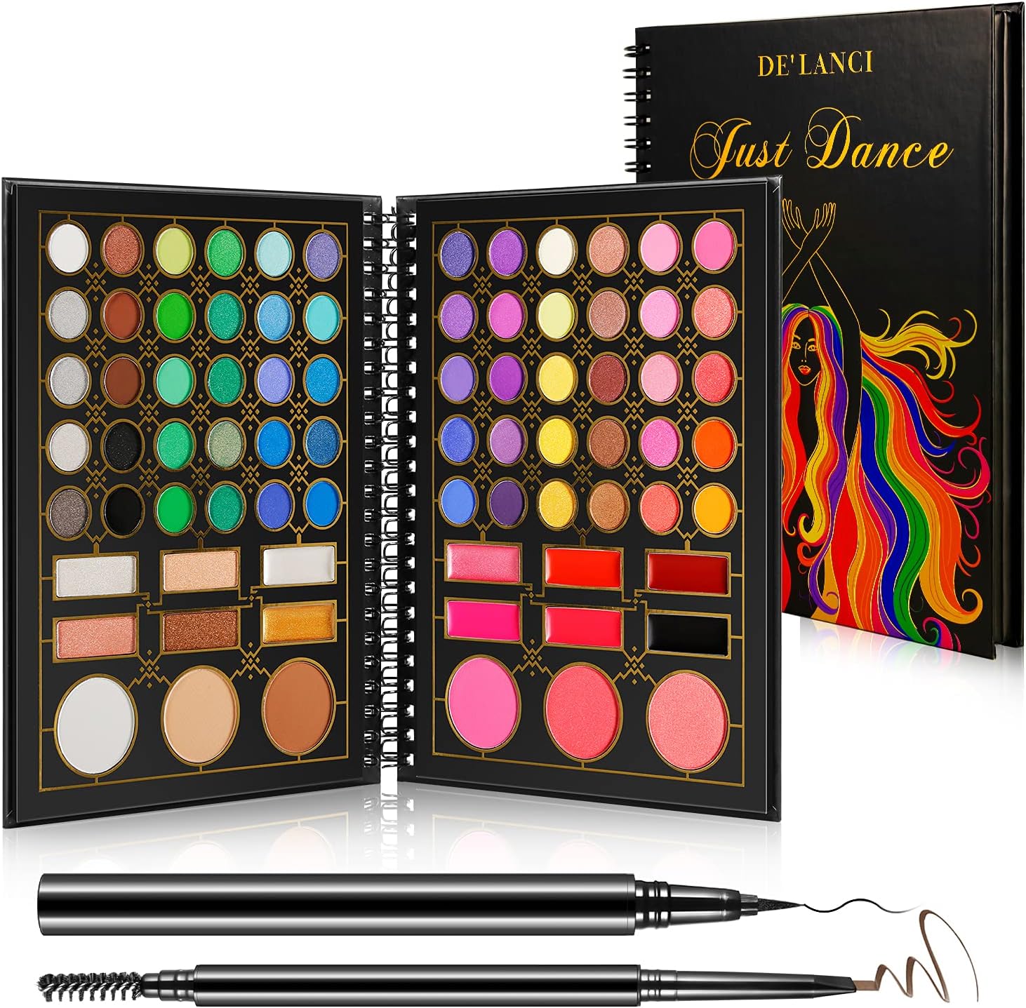 Makeup Palette Eyeshadow Kit +Eyeliner+Eyebrow,AFFLANO All in One Makeup Gift Set-Pigmented Eyeshadow Palette,Long Lasting Red Lipstick,Contour Highlighter Pink Rose Blush,Colorful Eye Shadow 78 Color