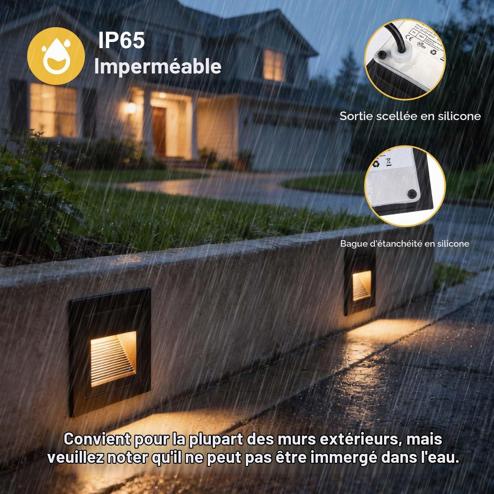 Eclairage Escalier 3W 300lm - 6 Pièces, 3000K Luminaire LED, 85x85mm, IP65 Applique Encastrée, 230V Luminaire D'escalier pour Escalier Mural, Douilles Encastrées 68mm, Aluminium Noir