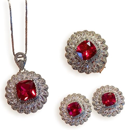 Aretes chapados en oro de 18 quilates de 0.354 x 0.354 in con gema roja de imitación de paloma roja, juego de joyería para mujer, regalo de lujo