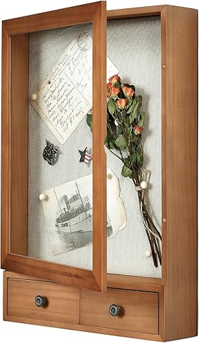 Caja de sombra profunda con 2 cajones de 11 x 16.5 pulgadas, vitrina colgante de madera, caja de memoria para marco de fotos, caja de recuerdos para