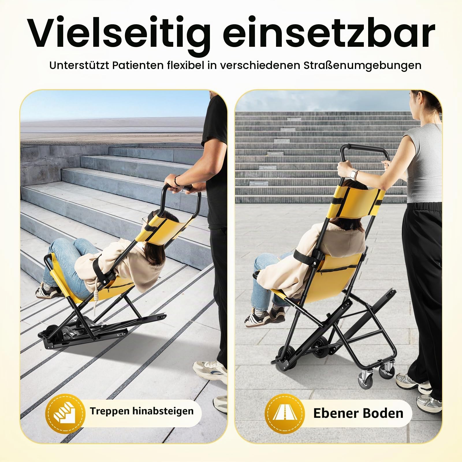 Klappbarer Treppensteiger Rollstuhl, Tragbarer Treppenlift Aluminiumlegierung, Verstellbarer Evakuierungs-Treppenstuhl, Faltbare Transport Rollstuhl für Den Täglichen Transfer