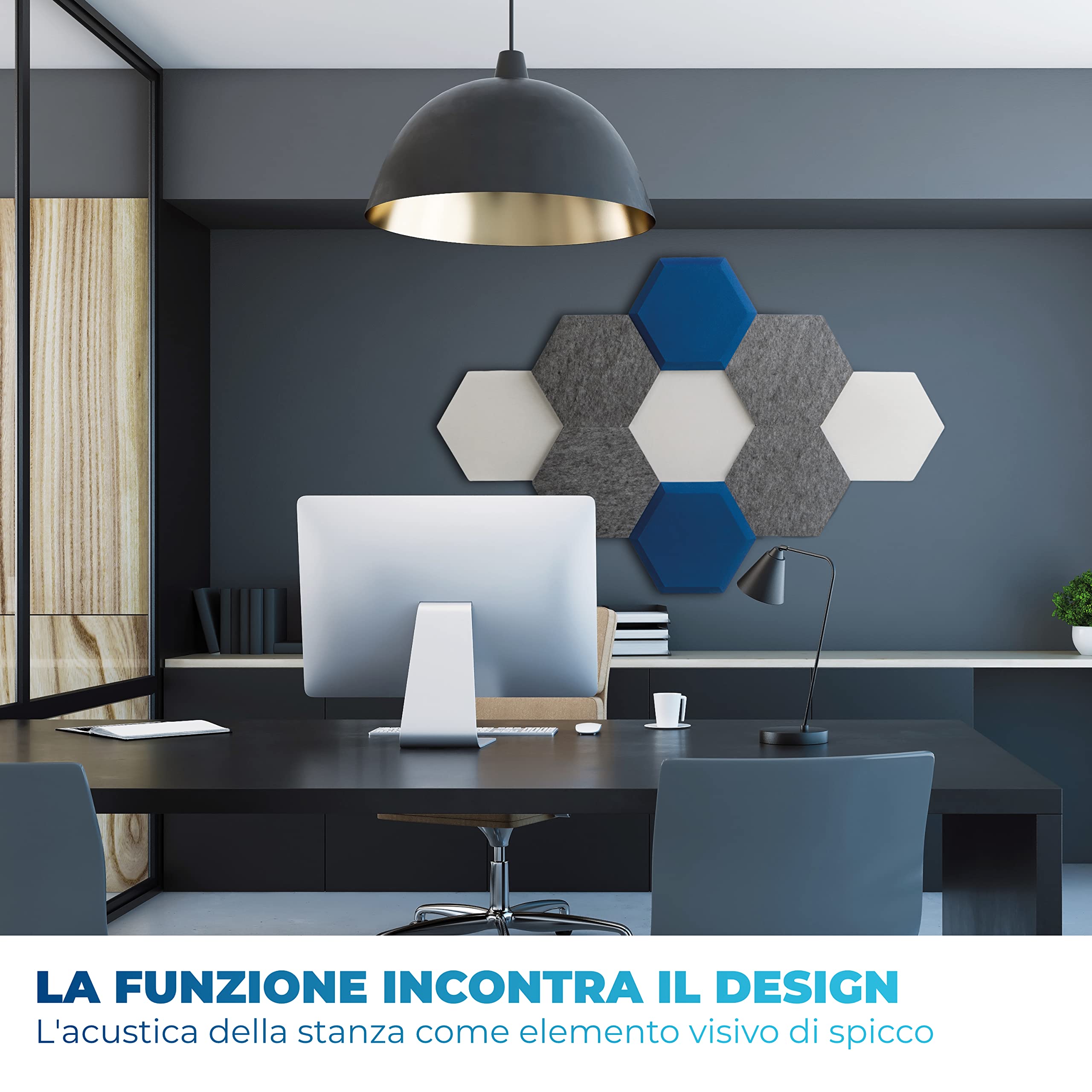 assorbitore acustico da parete, per Immagine acustica, protezione acustica in Basotect® e tessuto non tessuto acustico, per gaming, home office, studio, set da 9 pezzi Hybrid Blu