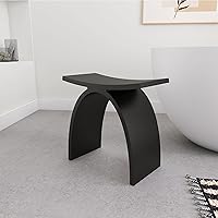 SJ Star&Jane Solid Surface Shower Stool - Waterproof Stone Resin Bench, 350 lb Capacity, Matte Black for Safe Modern Showers