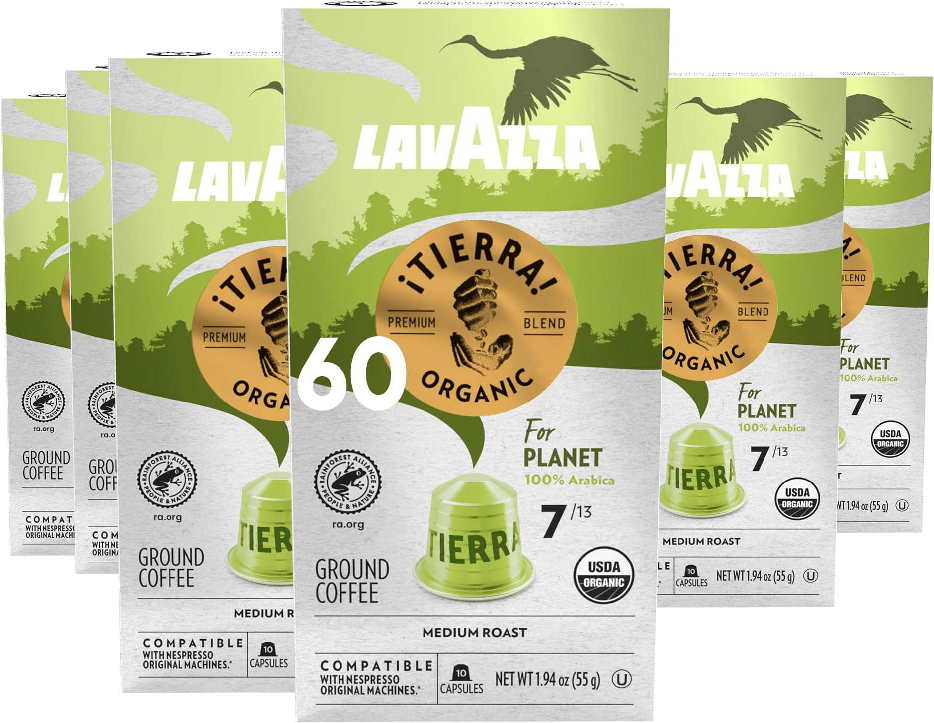 ¡Tierra! for Planet Aluminum Capsules Compatible with Nespresso* Original Machines, Medium Espresso Roast, 100% Arabica (60 Capsules)