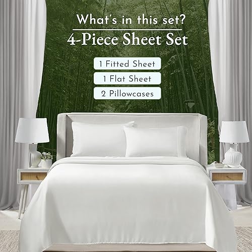 Miniatura 9 de California Design Den Sábanas 100 % bambú, sábanas de seda de lujo de 4 piezas, sábanas de enfriamiento, sábanas blancas con bolsillos profundos