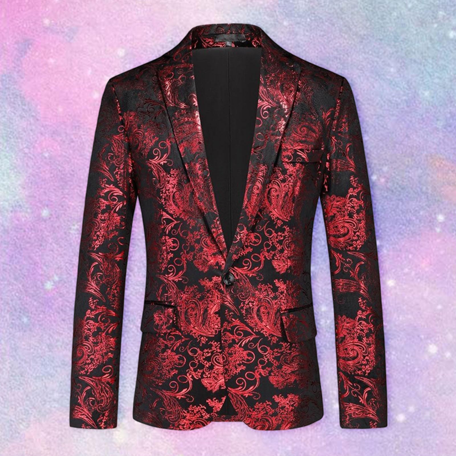Americana Hombre Verano - Traje De Moda para Hombre Chaqueta Ajustada De Un BotóN Chaqueta De Traje con Estampado Oscuro De Perfil Bajo Chaqueta De Traje para Cena De Boda Y ActuacióN En El Escenario
