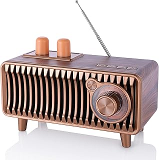 CYBORIS Retro Bluetooth Speaker Radio, Walnut Wood Vintage Rotary FM Radio, 20W Dual Speakers Stereo,with U Disk/TF Card/Aux Music Player Function,Portable Wireless Speakers for Home and Office