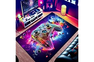 Gaming Area Rug: 3D Gamepad and Colorful Bomb Background for Gaming Rooms