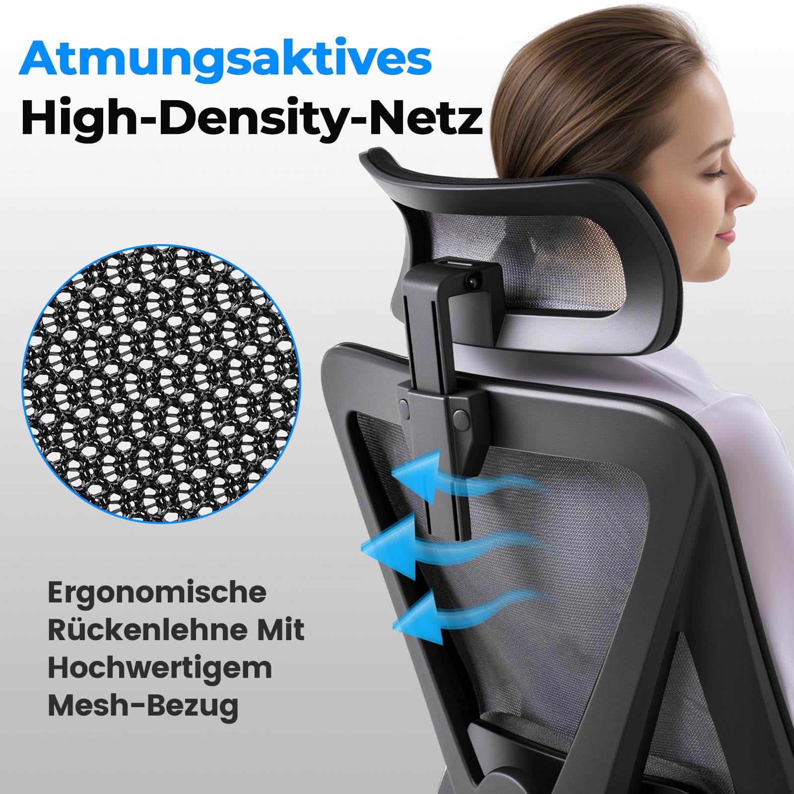 GTPLAYER Bürostuhl Ergonomisch [TESTSIEGER] Schreibtischstuhl, Drehstuhl hat Verstellbarer Lordosenstütze, Kopfstütze und Armlehne, Büro Stuhl & Gaming Stuhl mit separatem Lendenkissen, 150 kg