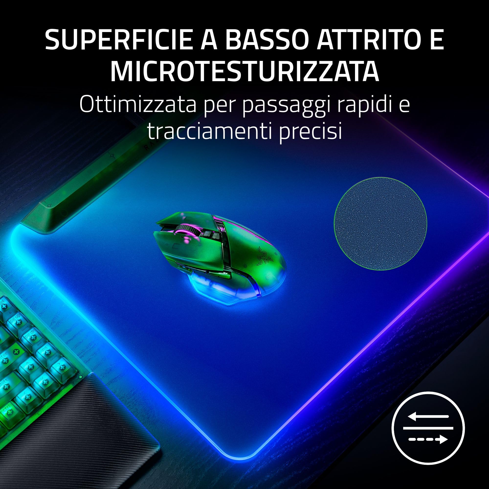 Razer Firefly V2 Pro Phantom Green Edition - Tappetino per mouse da gioco completamente illuminato per il con Chroma RGB (porta USB, superficie microtesturizzata, antiscivolo) Phantom Green